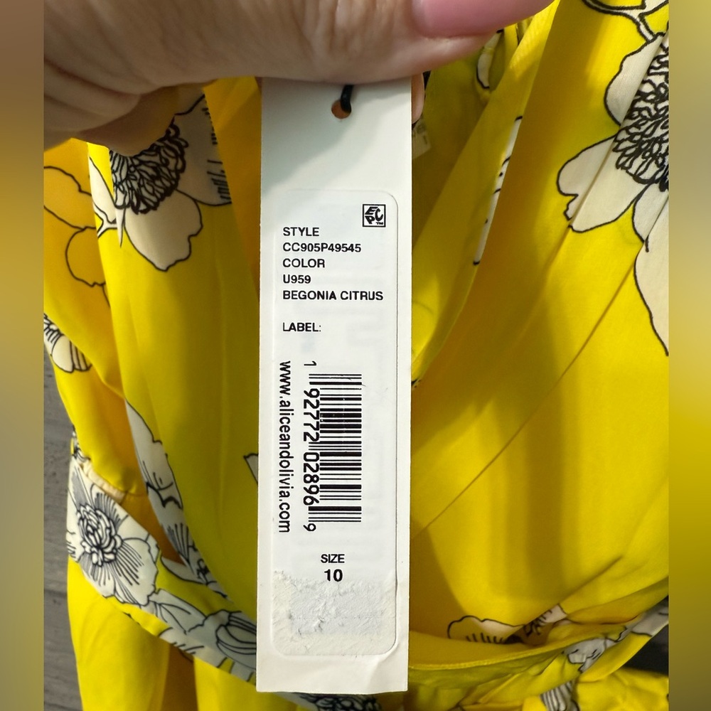 NWT Alice + Olivia Susana Yellow Floral Wrap Mini Dress Begonia Citrus Sz 10 - Picture 13 of 15